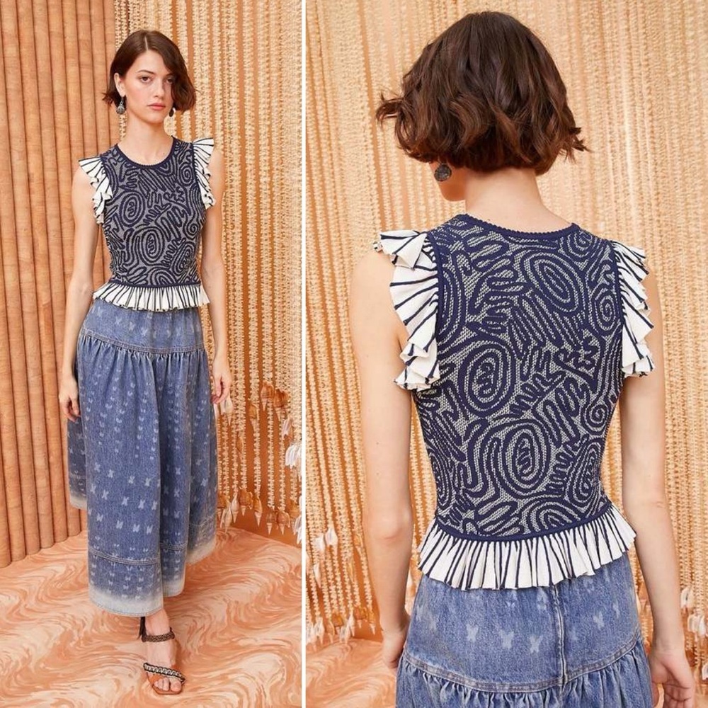 Ulla Johnson Emmeline Ruffled Jacquard Crewneck Top Size Small NWT